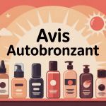 Bannière avis sur autobronzant, flacons, peaux, gants