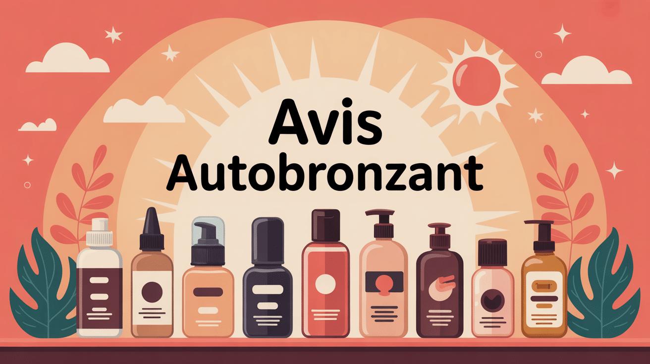 Bannière avis sur autobronzant, flacons, peaux, gants