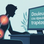 illustration douleur cou epaule trapeze devant écran