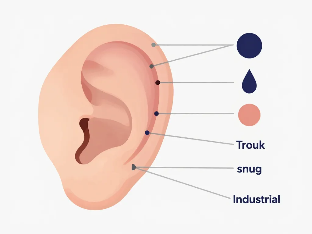Diagramme conceptuel repérant chaque nom de piercing oreille