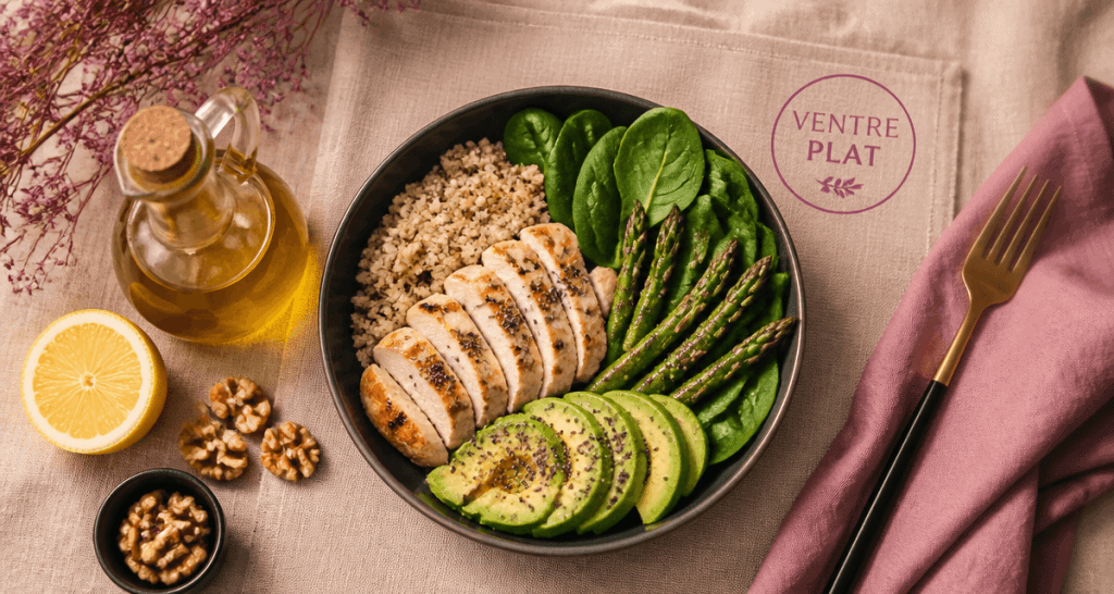 aliment pour perdre le ventre bol quinoa poulet avocat