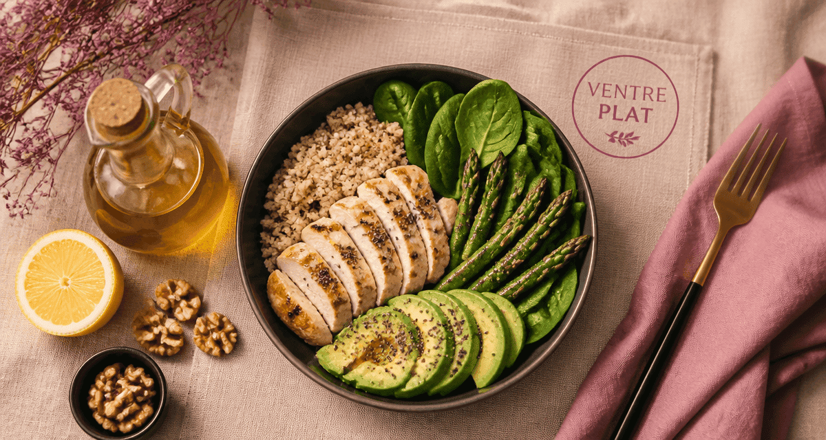 aliment pour perdre le ventre bol quinoa poulet avocat