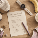 alimentation pour un semi marathon vue flat lay équipements