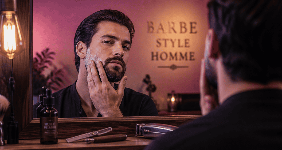 Barbe style homme sculptée devant miroir
