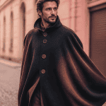 cape homme laine noire boutons