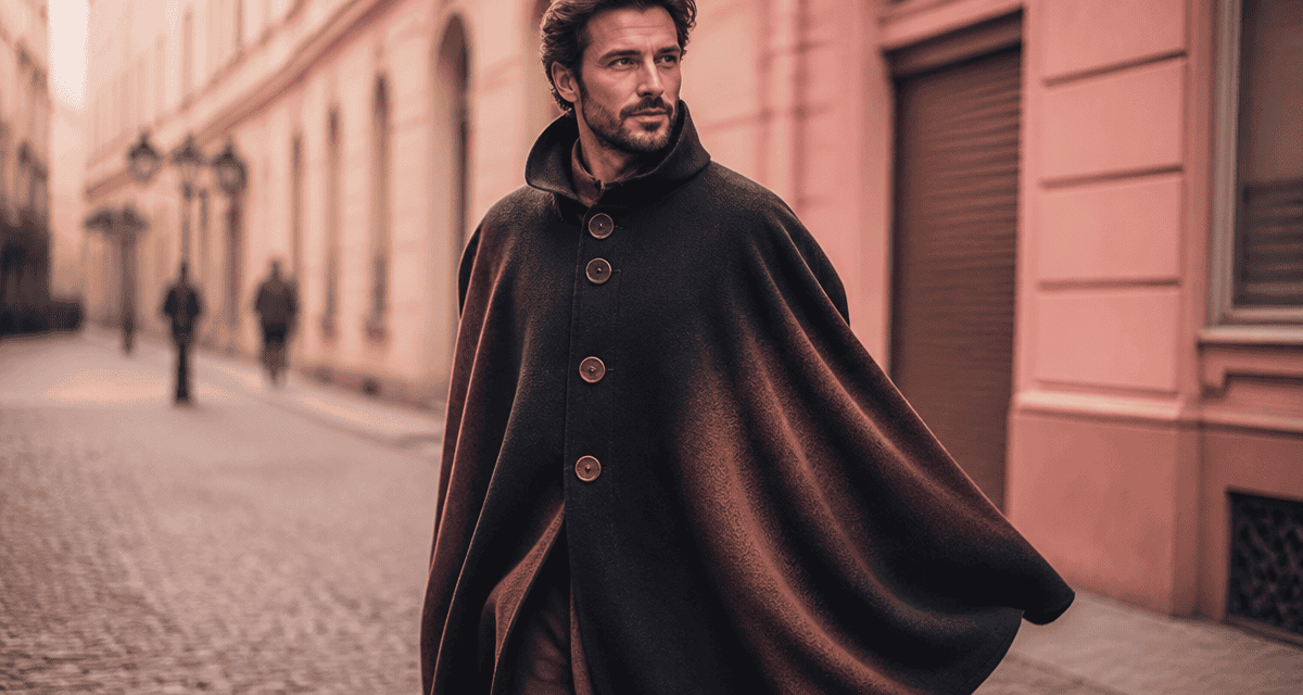 cape homme laine noire boutons
