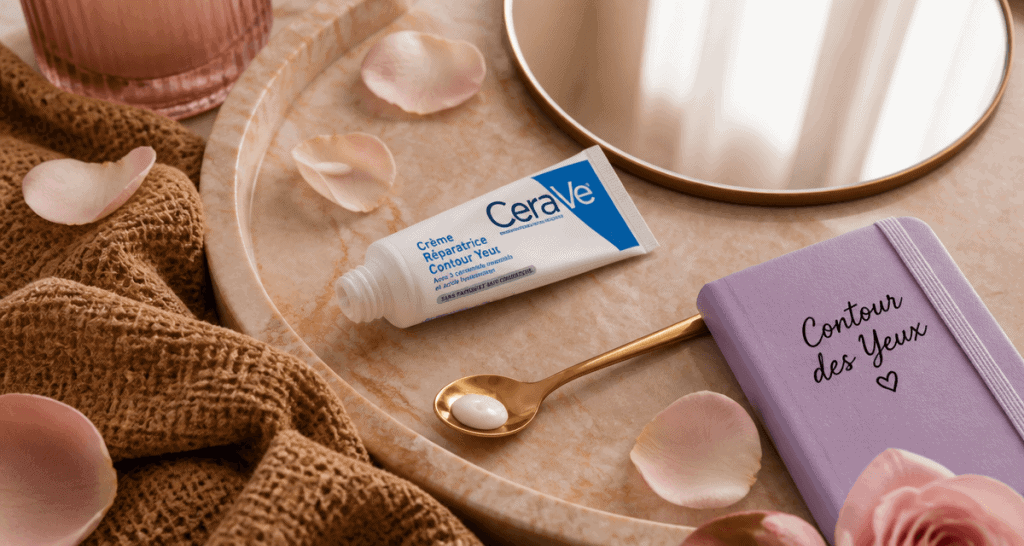 cerave contour des yeux avis tube crème et cuillère dorée