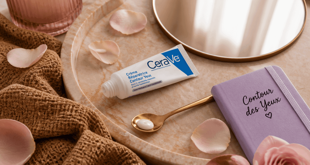 cerave contour des yeux avis tube crème et cuillère dorée