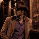 Homme élégant avec chapeau cowboy homme cuir