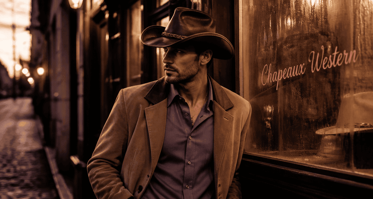 Homme élégant avec chapeau cowboy homme cuir