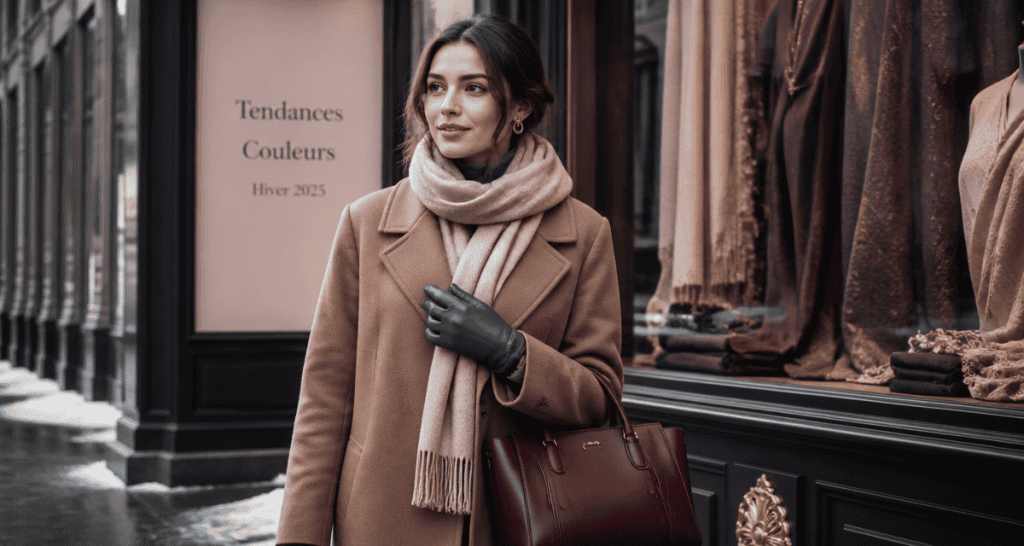 Femme manteau mocha mousse couleurs mode hiver 2025