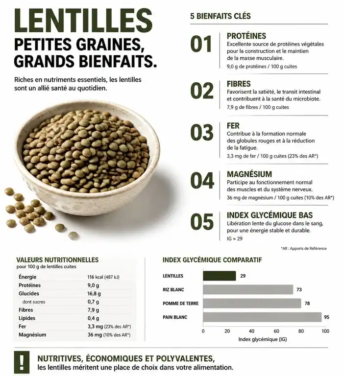 Infographie des bienfaits nutritionnels des lentilles pour la santé
