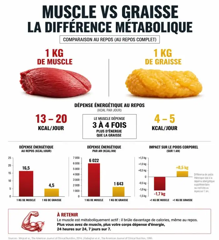Comparaison métabolique entre muscle et graisse : impact sur le métabolisme de base