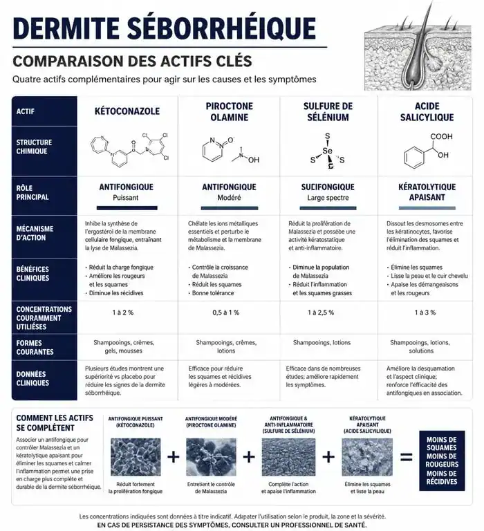 Infographie des actifs pour le meilleur shampoing dermite séborrhéique