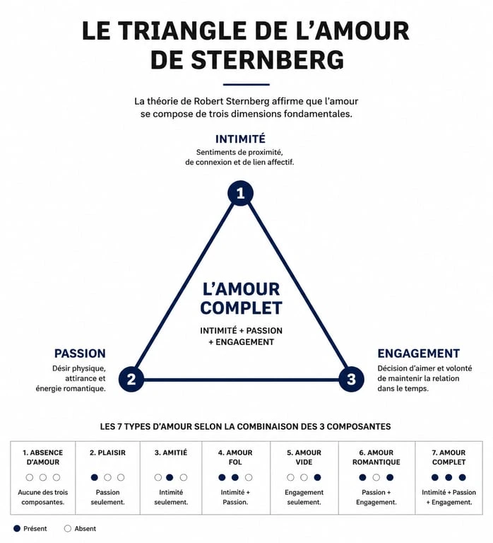 Schéma du triangle de l'amour de Sternberg expliquant pourquoi on peut aimer son partenaire sans avoir envie de lui