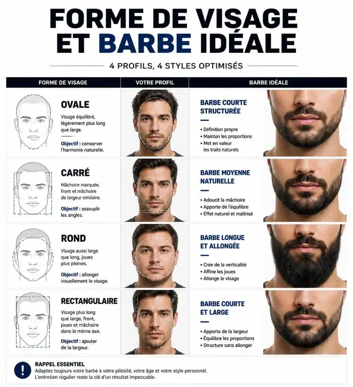 Infographie des styles de barbe homme selon la forme du visage