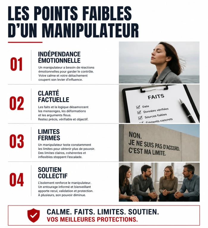 Infographie sur ce que déteste un manipulateur pour se protéger et s'affirmer