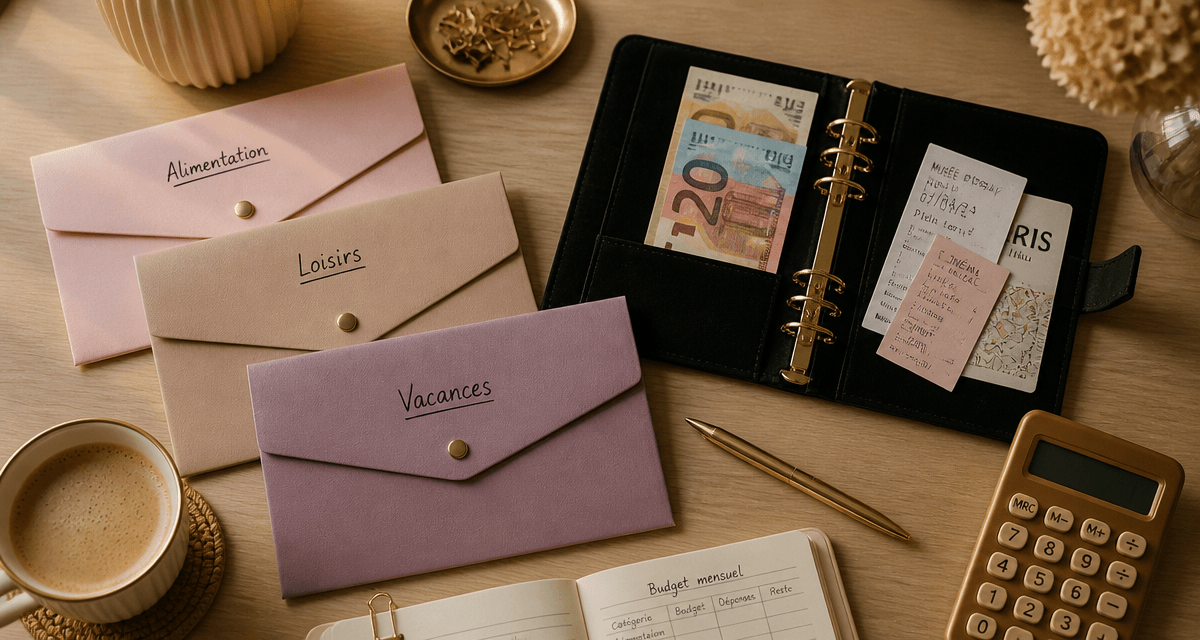 enveloppe budgétaire sur bureau avec calculatrice et café