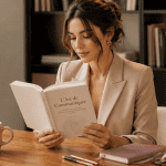 Jeune femme lit un livre sur la communication