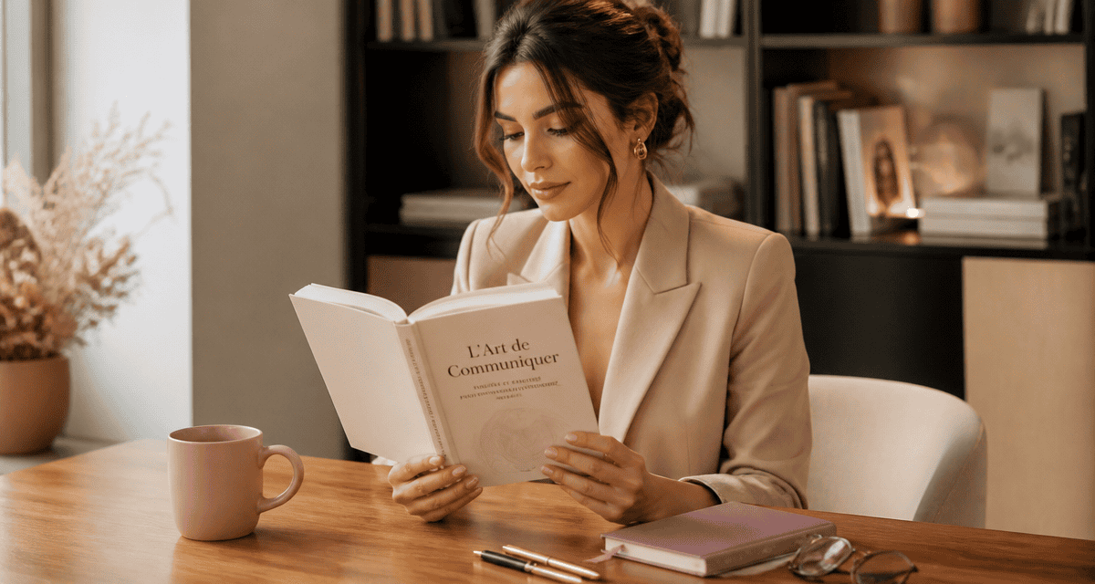 Jeune femme lit un livre sur la communication