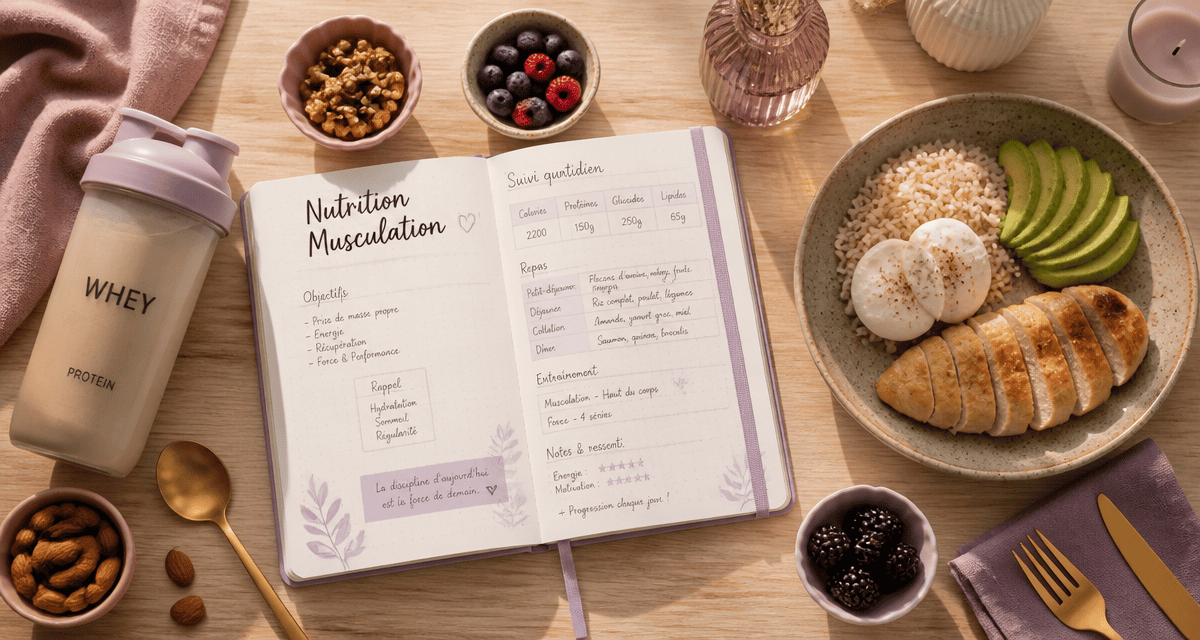 Nutrition pour la musculation, plat protéiné et carnet