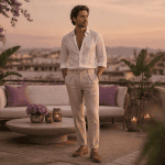 pantalon lin beige pour homme coupe droite mode été