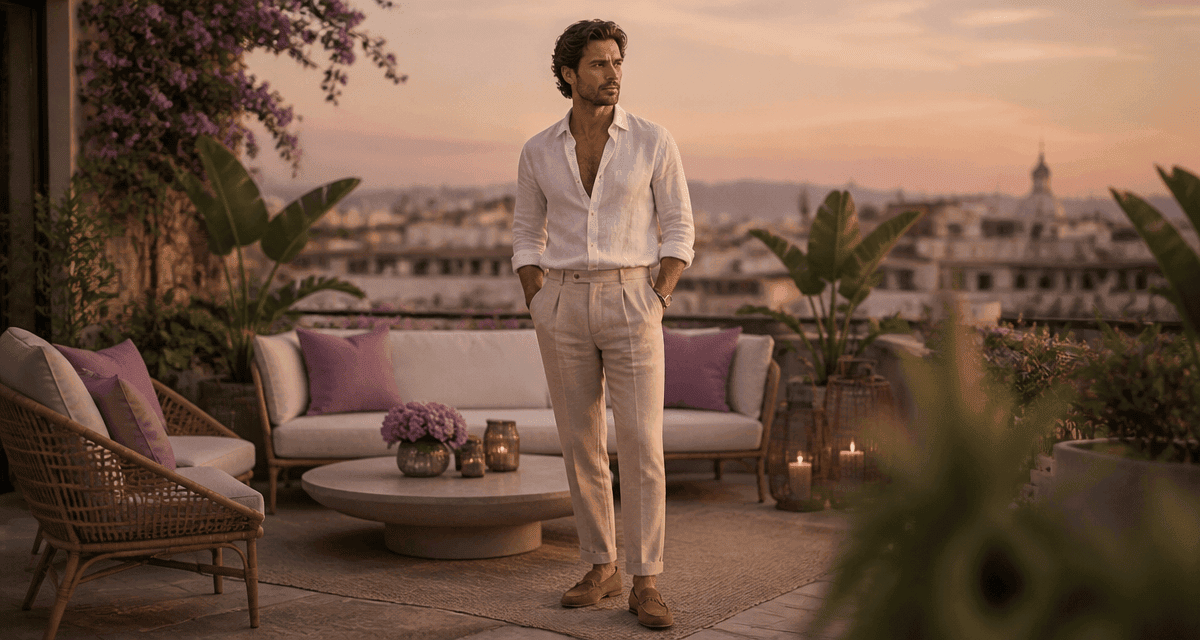 pantalon lin beige pour homme coupe droite mode été