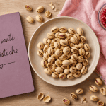 Pistache bon pour la sante sur table avec grenade et quinoa
