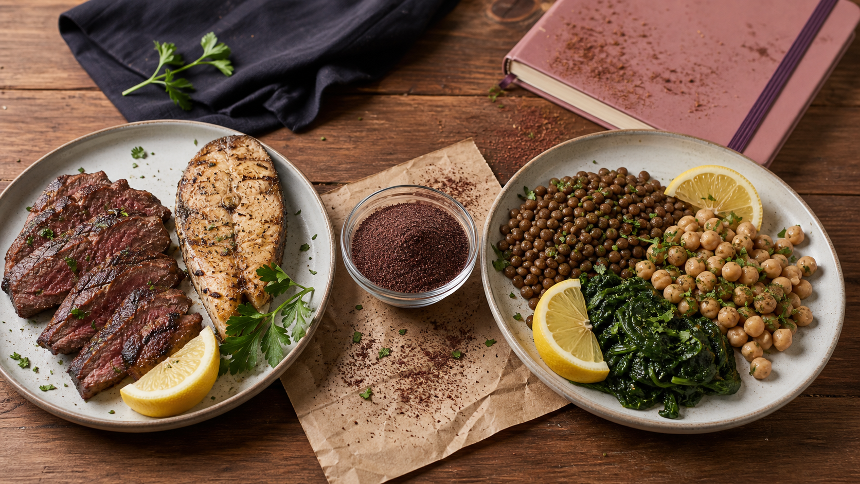 Aliment pour manque de fer : viande, lentilles et pois chiches riches en fer