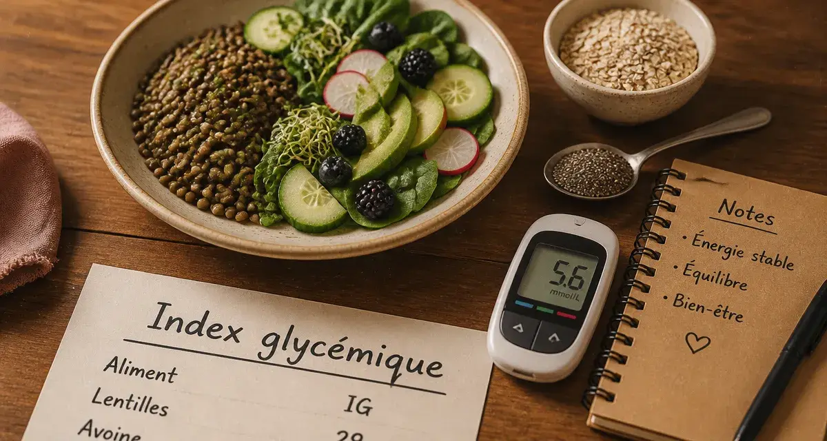 Comment faire baisser la glycemie : assiette lentilles, avoine et thermomètre