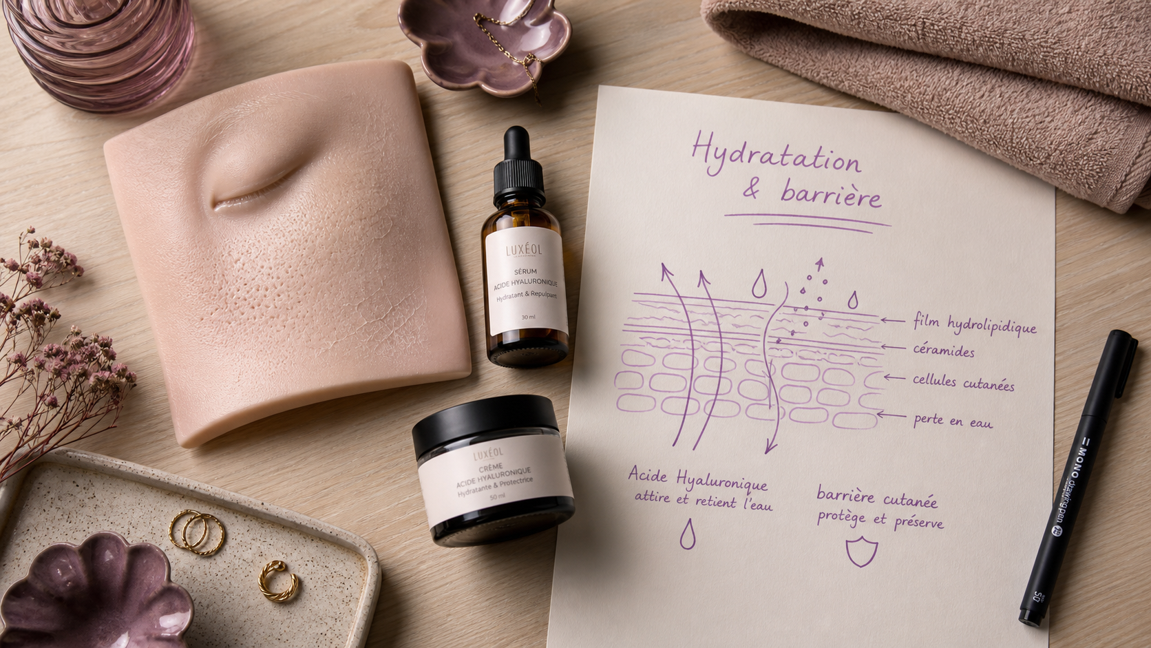 Comment hydrater sa peau : acide hyaluronique et barrière cutanée pour peau déshydratée