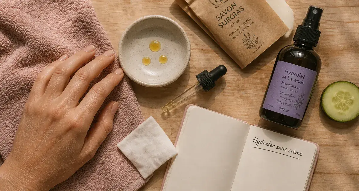 Comment hydrater sa peau sans crème : huile de jojoba et hydrolat, film hydrolipidique sur peau déshydratée