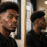 Coupe afro homme moderne devant miroir