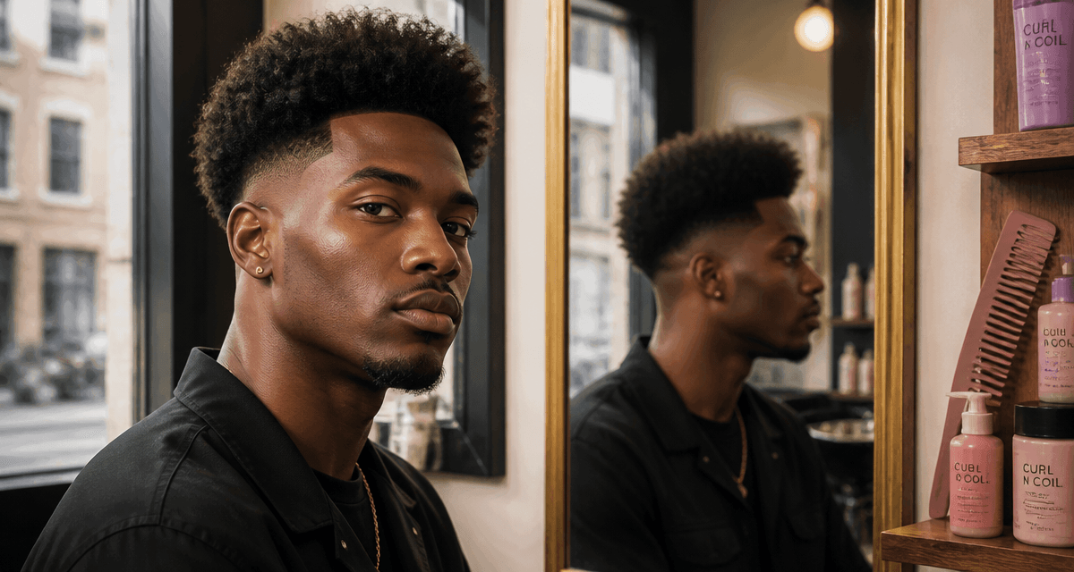 Coupe afro homme moderne devant miroir