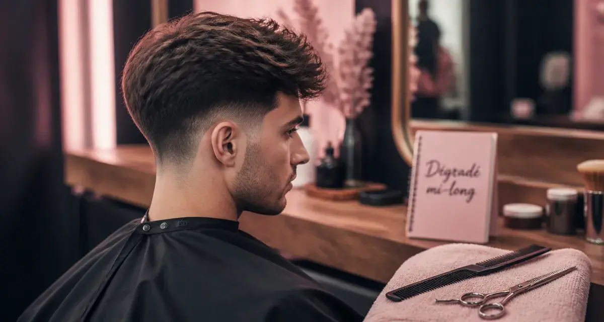 Dégradé mi long homme, coiffure avec fondu côtés et nuque