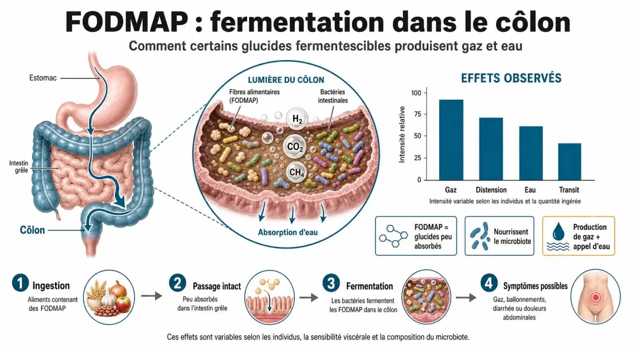 Infographie sur les aliments FODMAP et la digestion pour éviter les flatulences