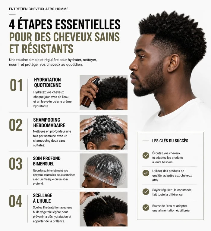 Infographie sur l'entretien et les soins pour coupe afro homme