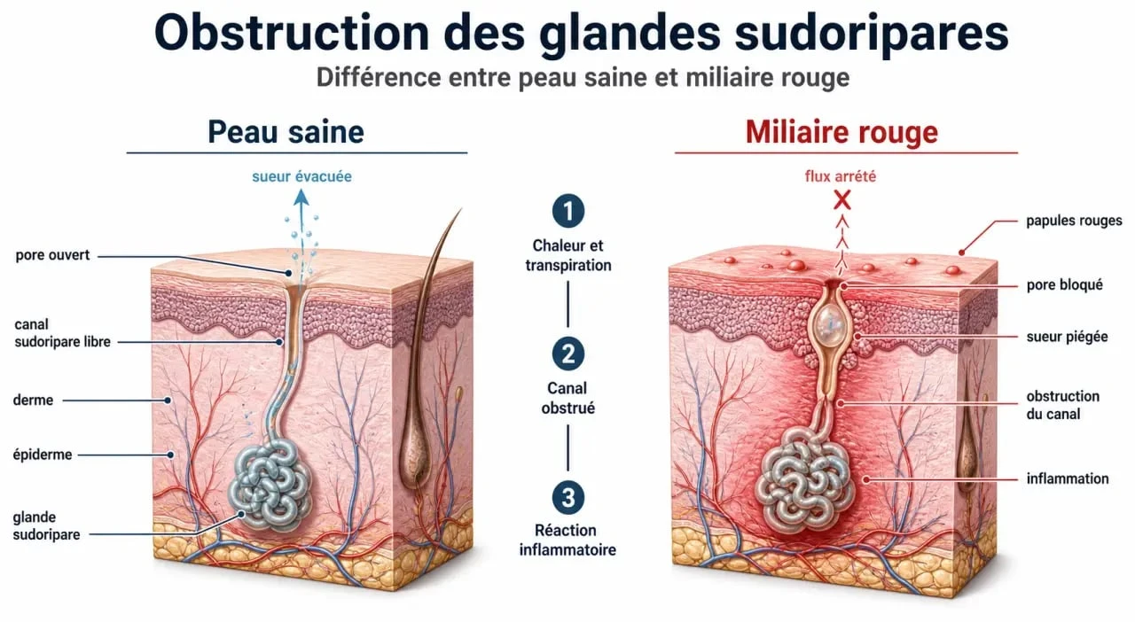 Schéma explicatif du mécanisme des boutons de chaleur chez l'adulte