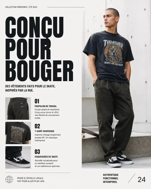 Homme portant un look style skateur avec pantalon large et baskets vulcanisées