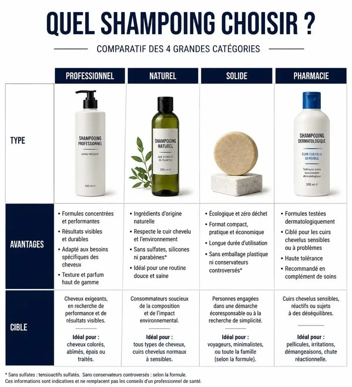 Infographie comparative pour choisir son shampoing selon son type de cheveux