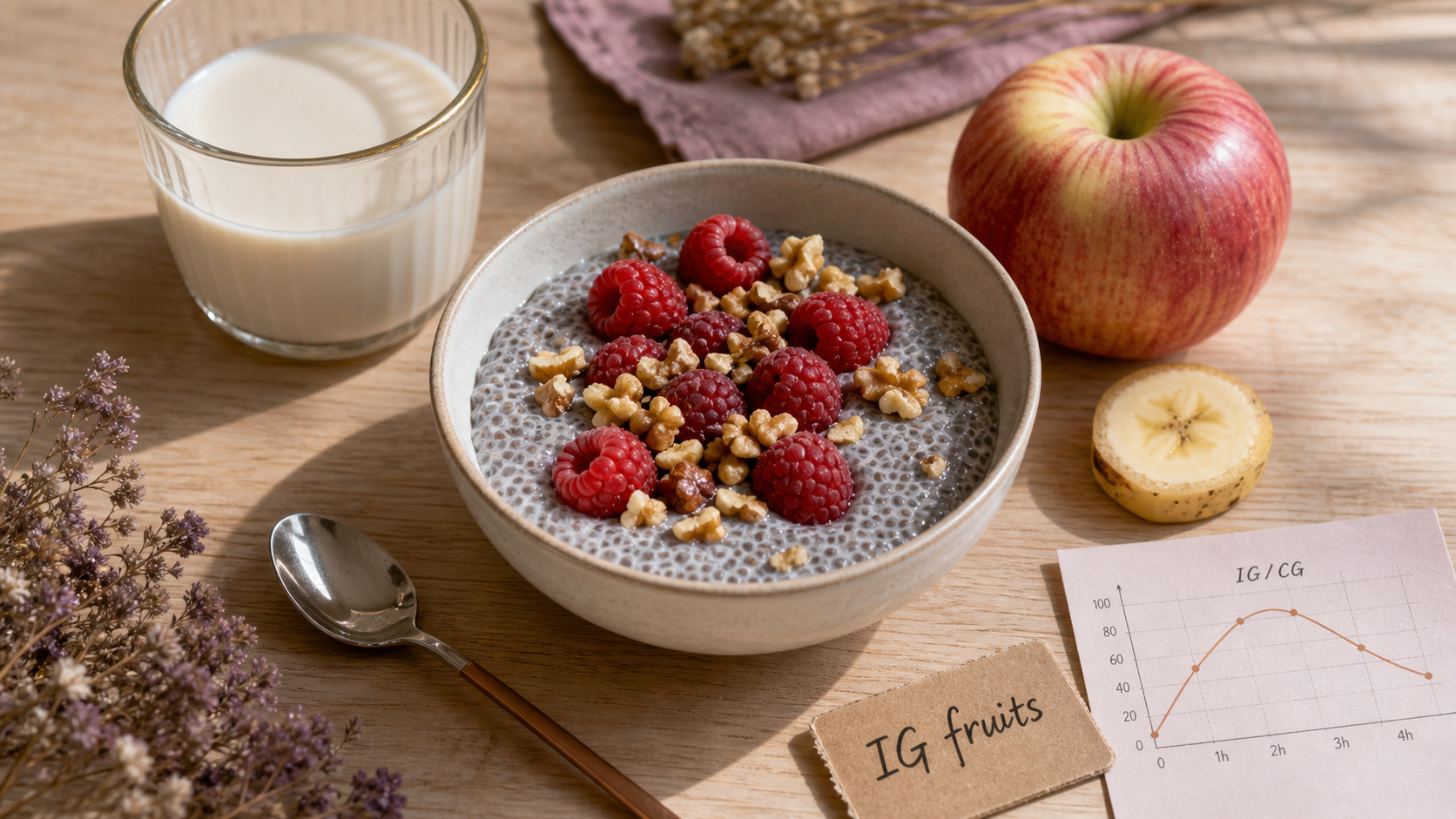 Indice glycemique des fruits tableau : pomme, banane, framboises et IG