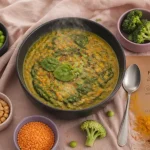 Legumes riches en proteines : bol curry lentilles corail et epinards