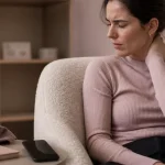 Maux de tete et cervicales : main sur la nuque, posture smartphone