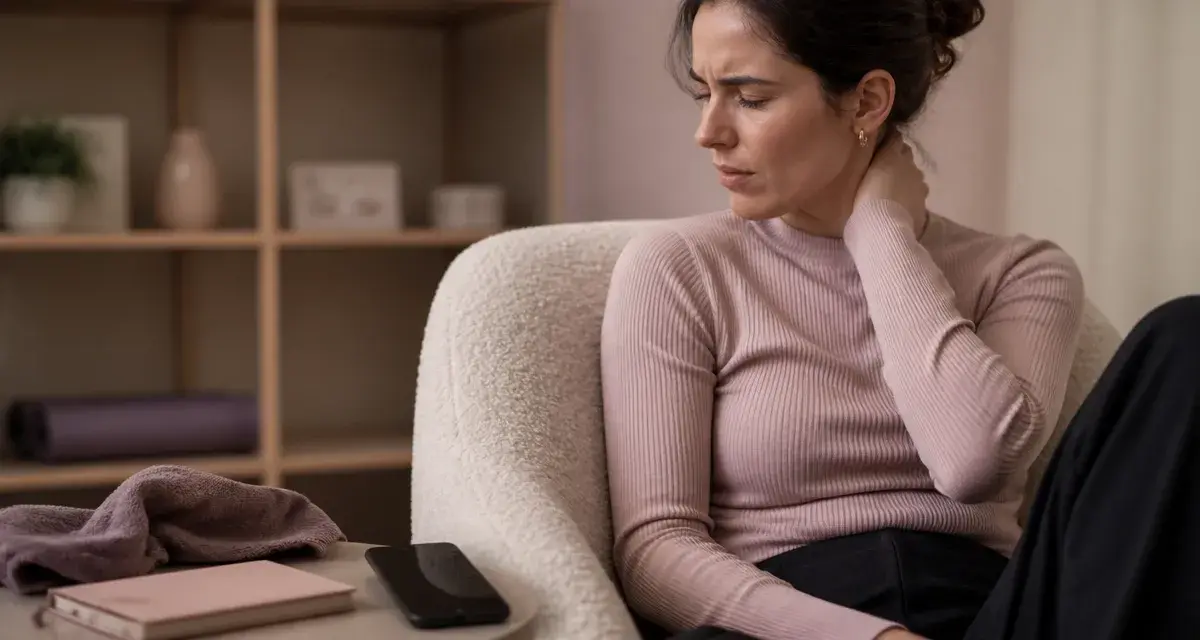Maux de tete et cervicales : main sur la nuque, posture smartphone