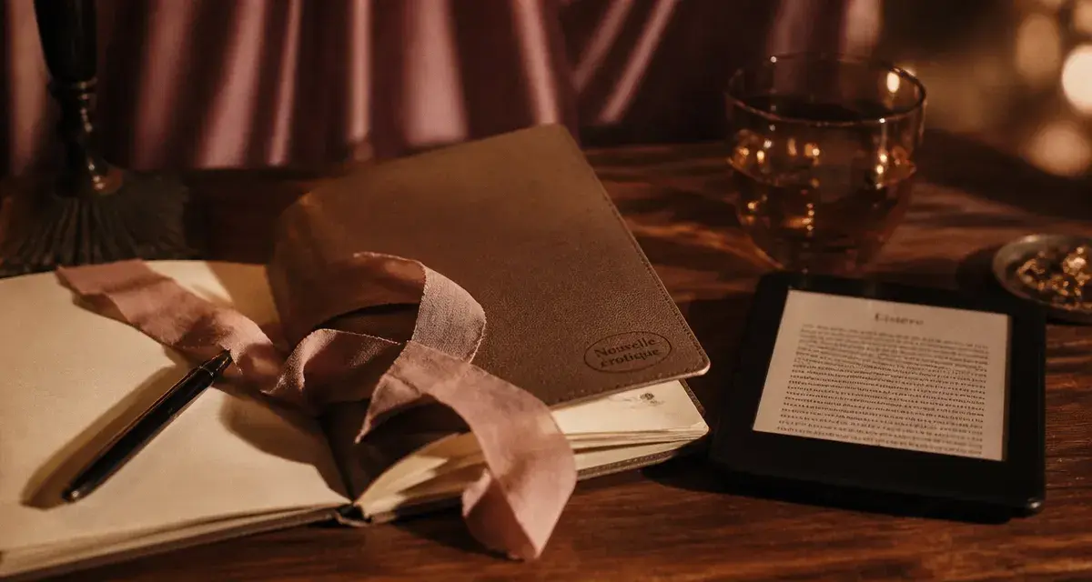 Nouvelle erotique : carnet avec ruban rose poudré et tension narrative