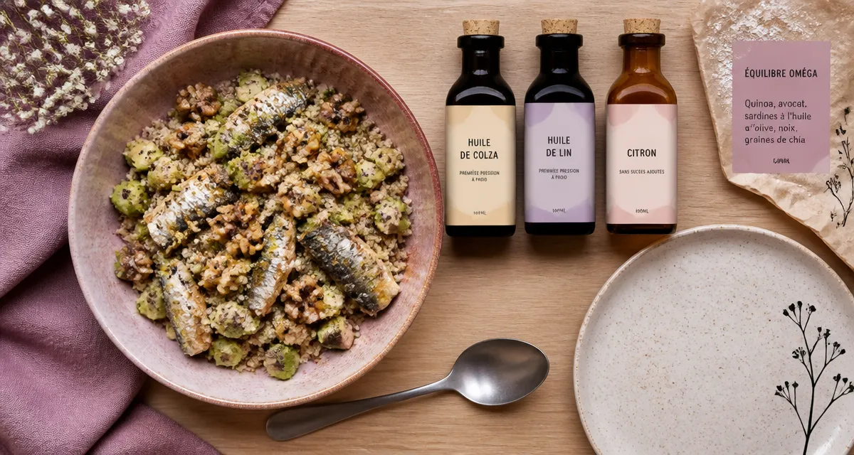 Omega 3 et 6 : salade quinoa avec sardines et huiles