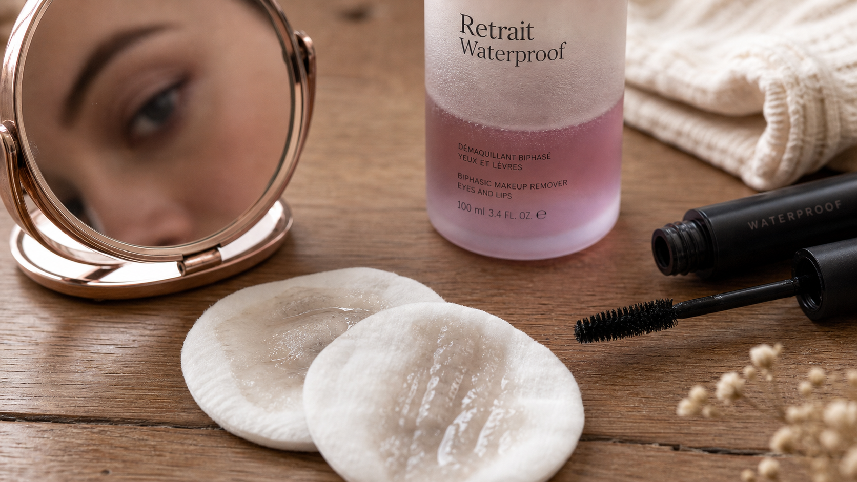 Comment enlever le mascara waterproof sans frotter : démaquillant bi-phasé et coton doux