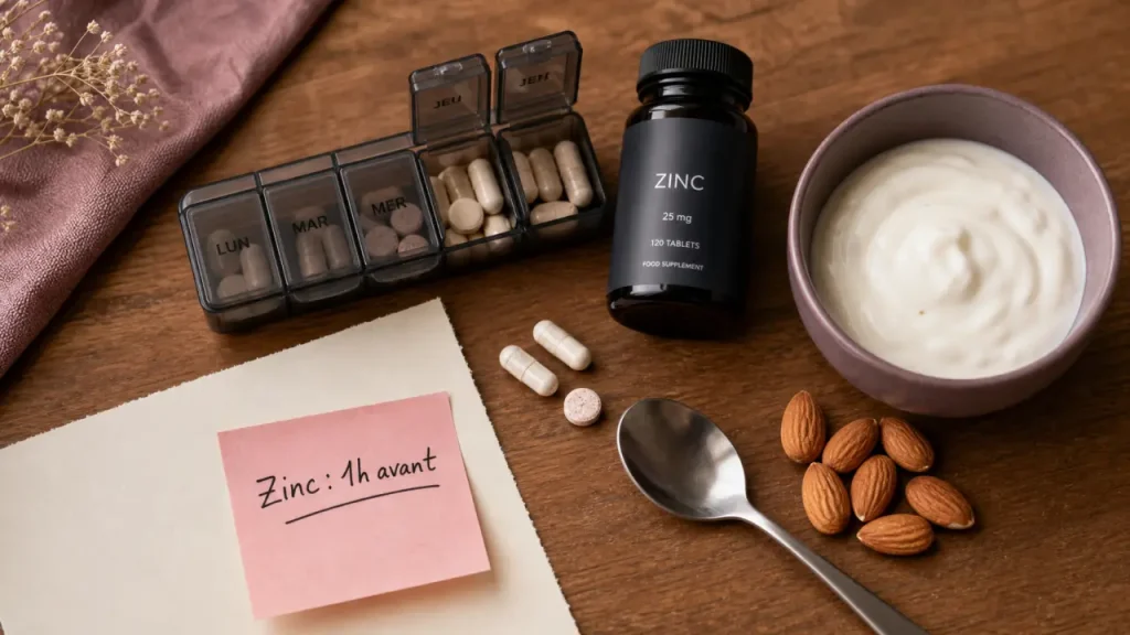 Prendre le zinc à jeun, 10 mg par jour et loin du fer ou du calcium