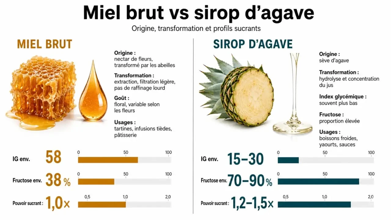 Sirop d agave ou miel : comparatif visuel des différences nutritionnelles et d’usage