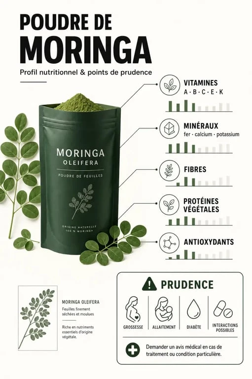 Infographie sur la poudre de moringa bienfait et sa composition nutritionnelle